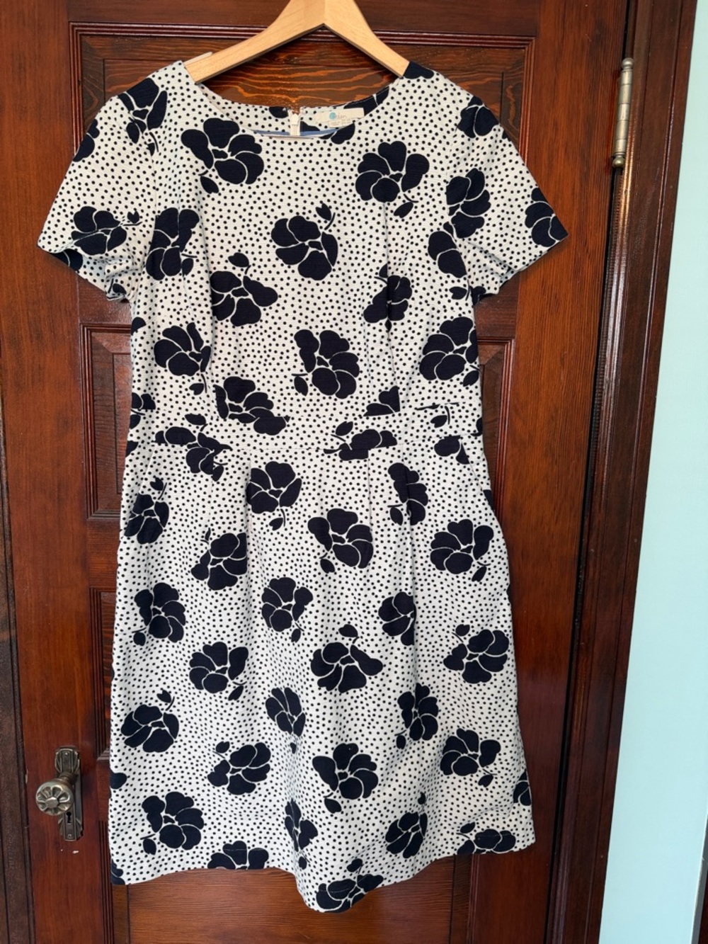 Boden Navy Blue and White Floral Dot Fit-and-Flare Midi Dress